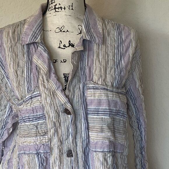 Free People Striped Button Down High Tide  Top (L) - Picture 4 of 12